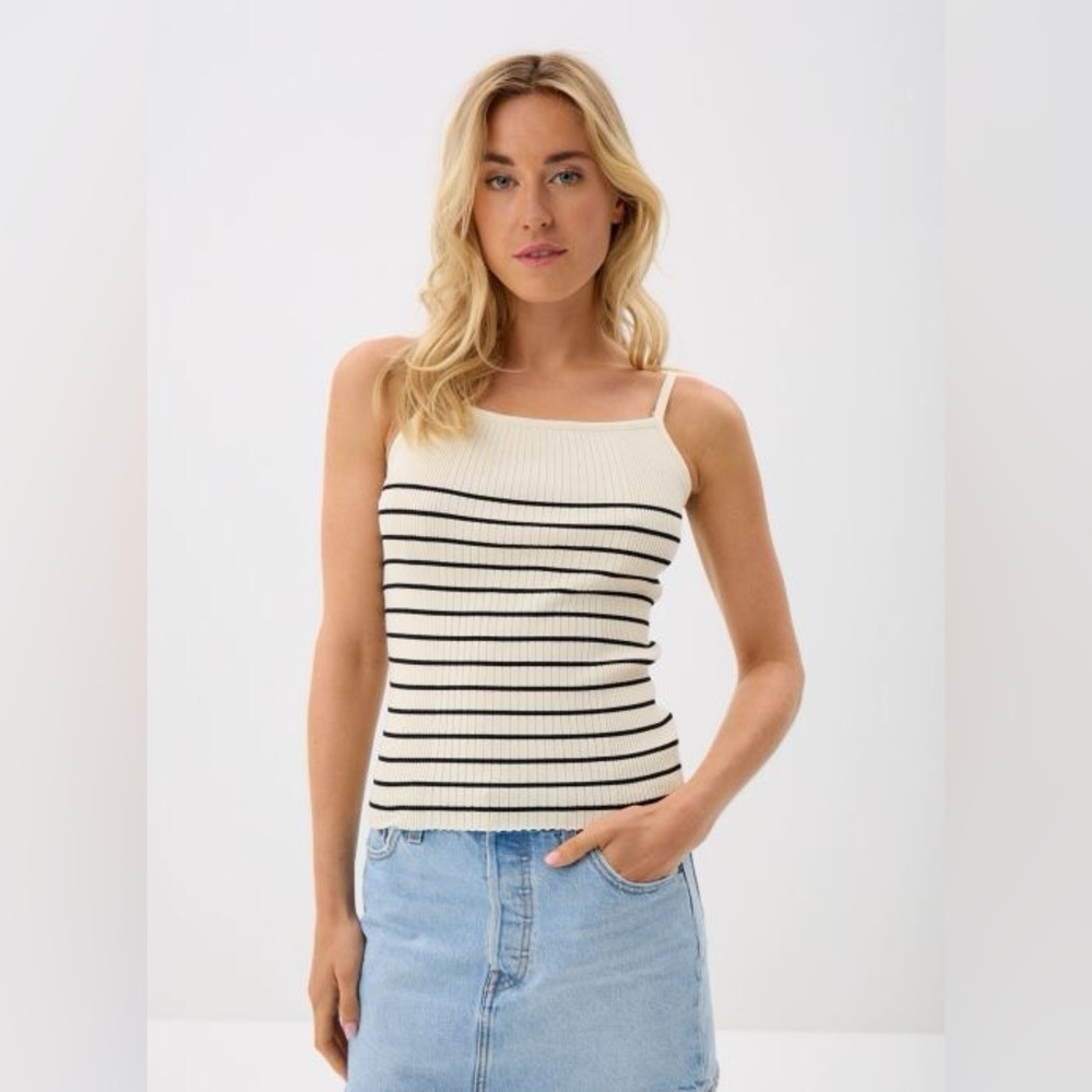 ICHI NWT Womens Size Small White and Black Striped Tank Top